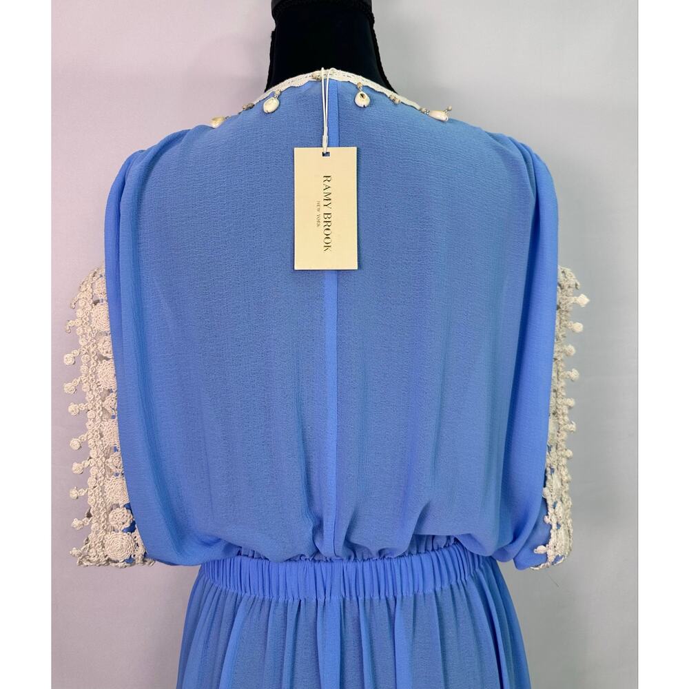 NWT Ramy Brook Nikolai Maxi Cover Up Serene Blue Shell Lace Trim Sheer Size S - Picture 6 of 14